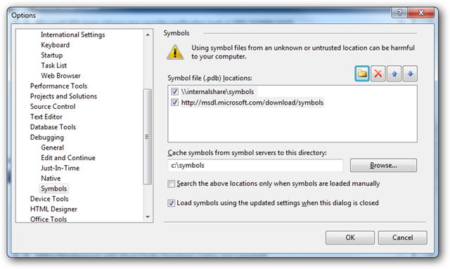 Debugging Options (Visual Studio)