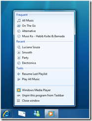 Windows Media Player JumpList