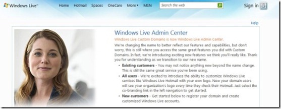 Windows Live Admin Center