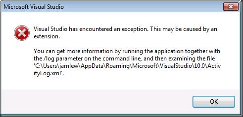 Visual Studio has encountered an exception...
