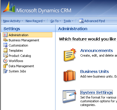 CRM System Settings