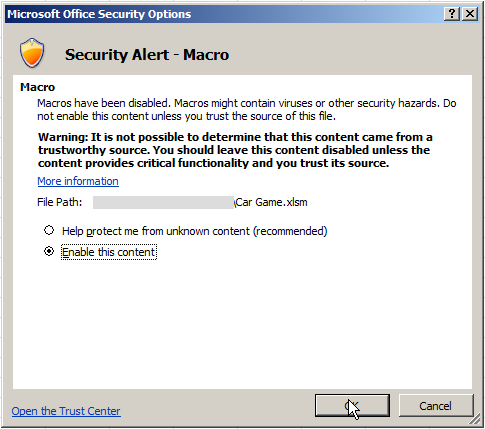 Security Alert - Macro