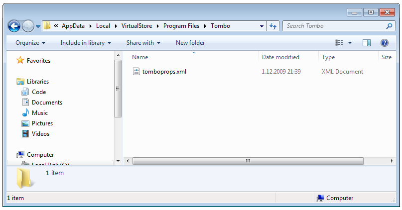 Tombo settings when virtualized to different folder