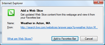 Web slice confirmation
