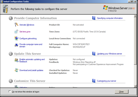 Windows 2008 Configuration