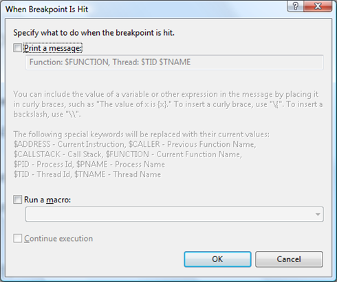 When Breakpoint Is Hit... dialog