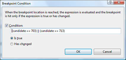 Breakpoint Condition dialog