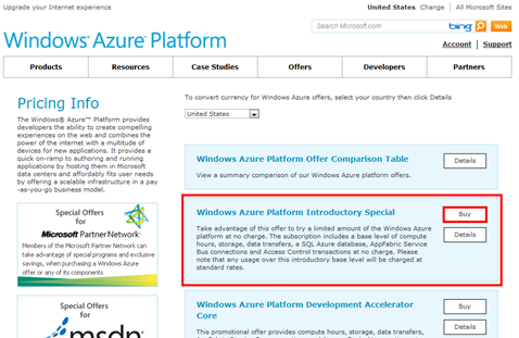 Windows Azure offers