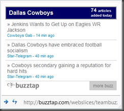 Dallas Cowboys web slice on Buzztap