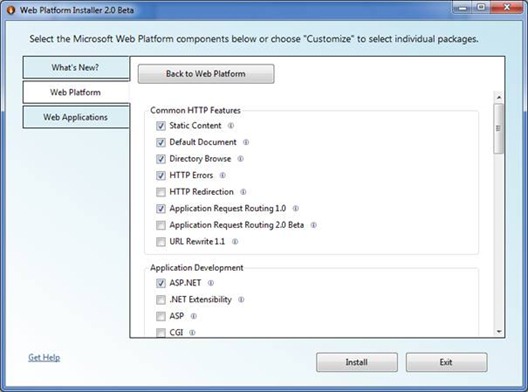 Web Platform Installer: IIS custom choices