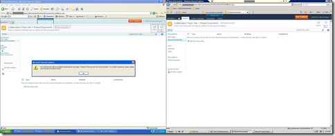 IE6 vs IE7 - Collaboration Team Site 2 (Document Library)