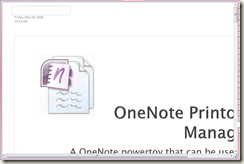 OneNote page before running OneNote Printout Manager