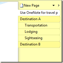 OneNote 2010 page list