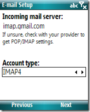 Set the account type to IMAP4 