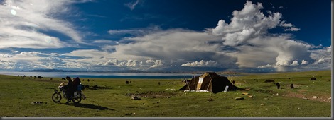 Nomad camp near Lake Namtso. Many nomads now get around on motorcycles. 