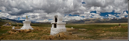 Stupas in the valley under the sacred Nanchen Tangla Range.