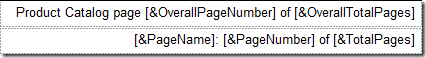 Page header textboxes referencing PageName, PageNumber, TotalPages, OverallPageNumber, OverallTotalPages