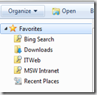 Favorites in Windows Explorer