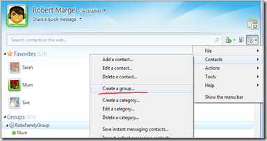 Create a group in Windows Live Messenger