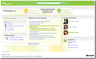 Microsoft Answers for Windows Live