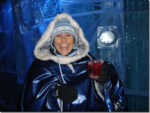 me with a drink in a ice glass in the ice bar