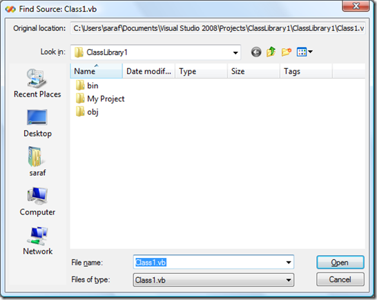 Find Source dialog box