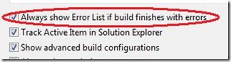Always Show Error List tools option