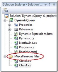Miscellaneous Files Project shown in Solution Explorer