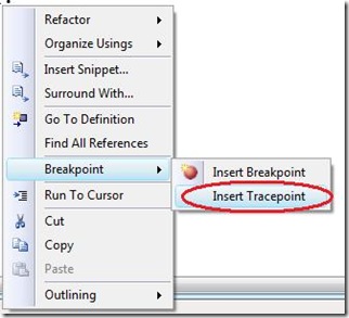 Insert Tracepoints from Context Menu