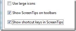 Show shortcut keys In screentips