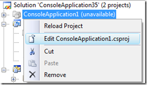 Edit <project name> command in context menu