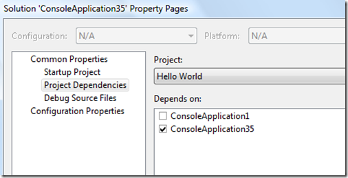Solution Properties - Project Dependencies