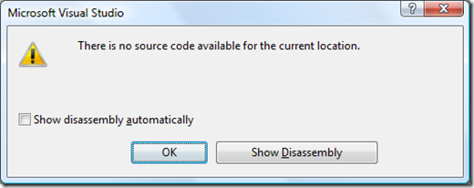 There is no source code available message box
