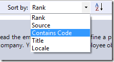 Sort by: Contains code option