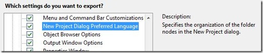 New Project Dialog Preferred Language category