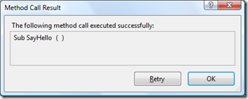 Method Call Executed Successfully message box