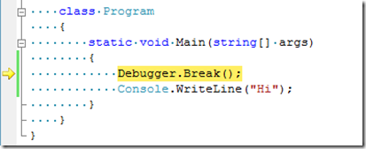C# Debugger.Break() example
