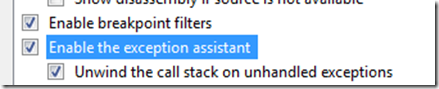 Enable the exception assistant option