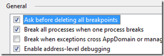 Tools Options Debugging General - ask before deleting all breakpoints