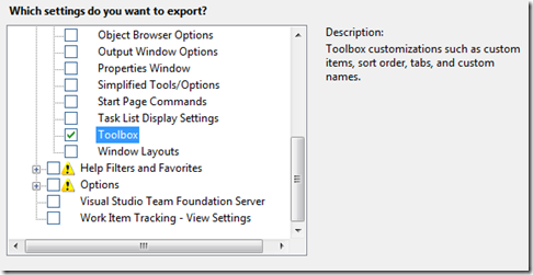 Toolbox settings category