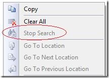 Output Window Stop Search on Context menu