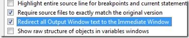 Redirect output window debug to Immediate window option