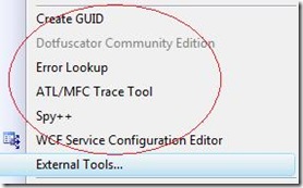 External tools listed on Tools menu