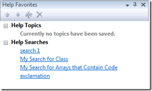 Help Favorites window showing search queries