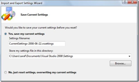 Save Current Settings page