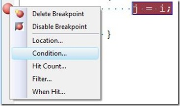 Conditional Breakpoints on Context Menu