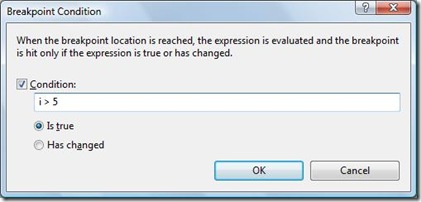 breakpoint condition message box