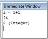 immediate window calculating 1+1