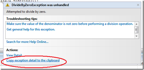 exception assistant - copy exception detail to the clipboard