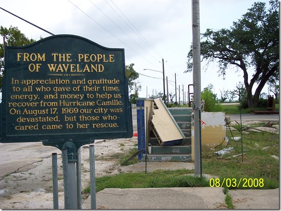 From The People Of Waveland: In appreciation and gratitude to all who gave of their time, energy, and money to help us recover from Hurricane Camille. On August 17, 1969 our city was devastated, but those who cared came to her rescue.